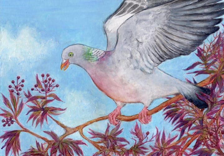 Balancing act for a snack (2025), watercolour and acrylic paints